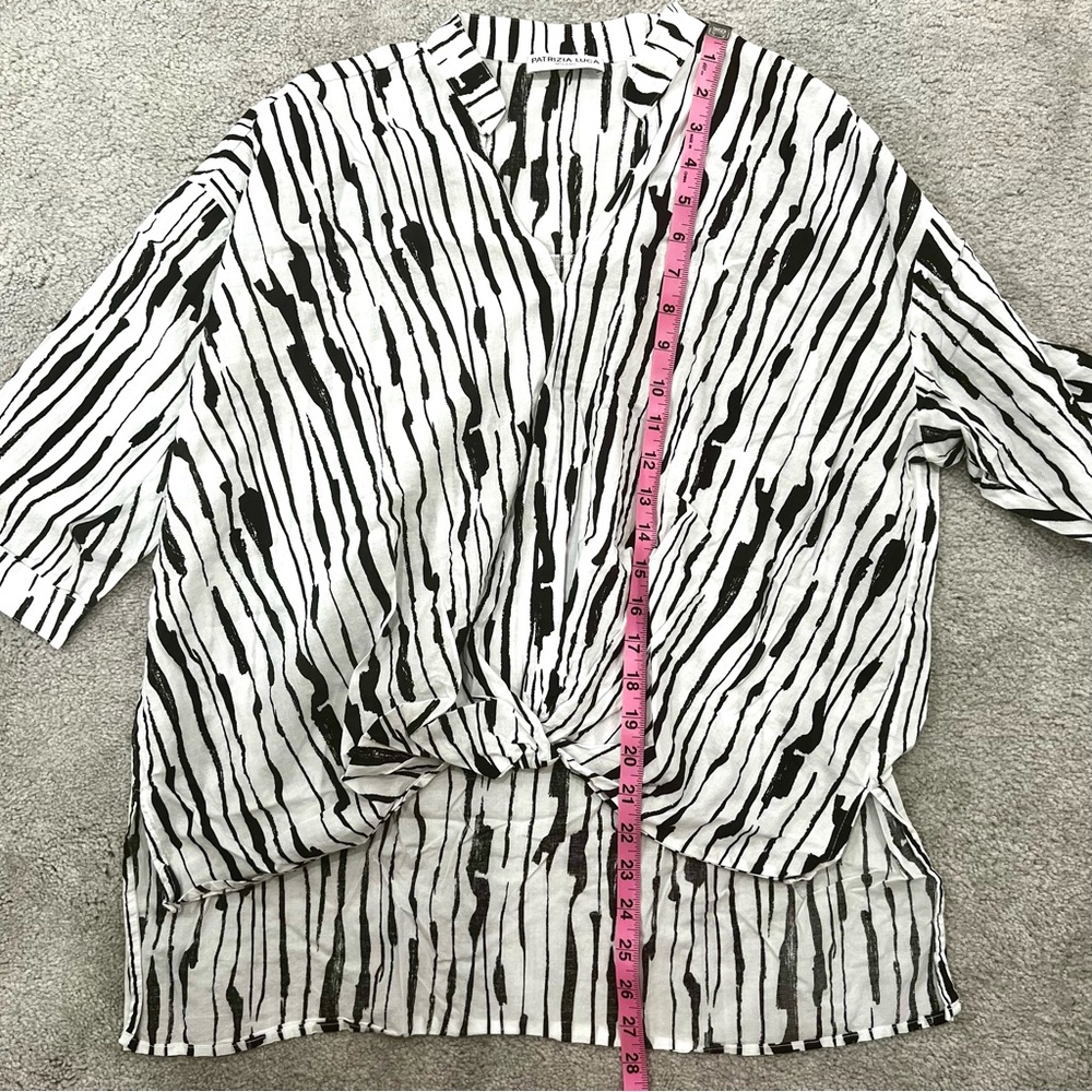 Patrizia Luca Cotton Gathered Front Hi-Lo Top White & Black Women’s Sz M/L NWOT - Picture 7 of 10